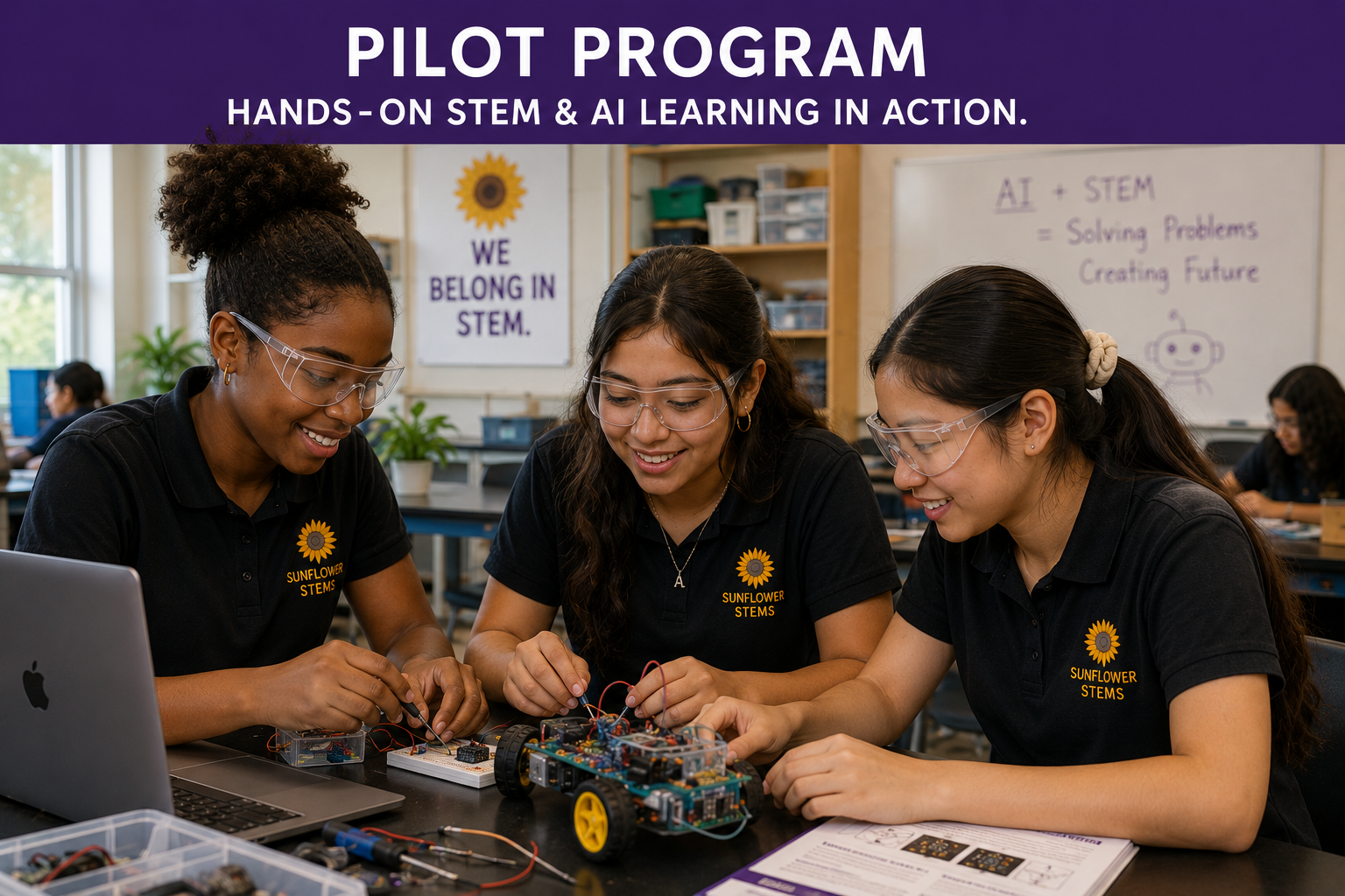 Students collaborating during hands-on STEM and AI learning